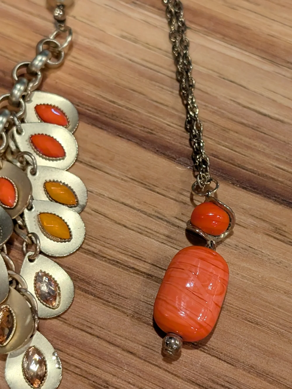 Coral Orange Beaded Art Glass  Necklace and Bracelet Set
